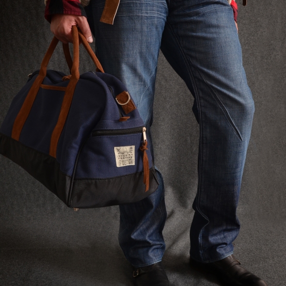 classic weekend duffel navy canvas suede travel bag